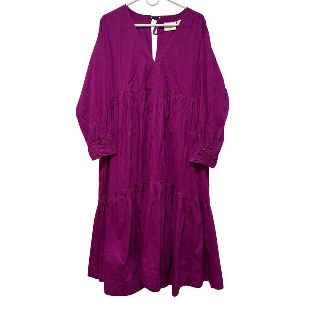 Maeve Anthropologie Pink Fuchsia Cotton Tiered Midi Dress Women Medium M Resort